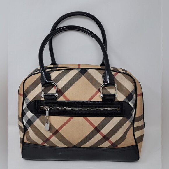Burberry Tote Handle Bag Handbag Satchel Vintage Y2K Nova Check 13" x 10.5' - Picture 2 of 15